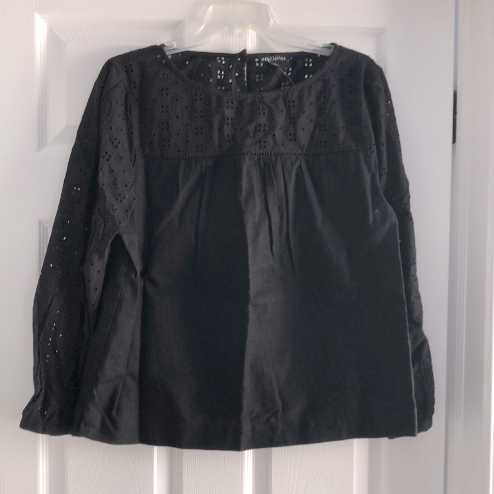 J Crew long sleeve eyelet and linen top